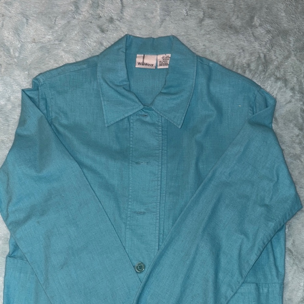WILLIWEAR size L grayed blue jacket.  Vtg. Two flat pockets on front.